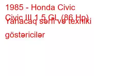 1985 - Honda Civic
Civic III 1.5 GL (86 Hp) Yanacaq sərfi və texniki göstəricilər