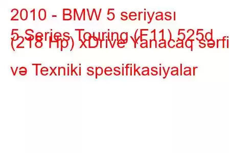 2010 - BMW 5 seriyası
5 Series Touring (F11) 525d (218 Hp) xDrive Yanacaq sərfi və Texniki spesifikasiyalar