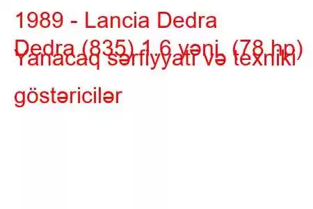 1989 - Lancia Dedra
Dedra (835) 1.6 yəni. (78 hp) Yanacaq sərfiyyatı və texniki göstəricilər