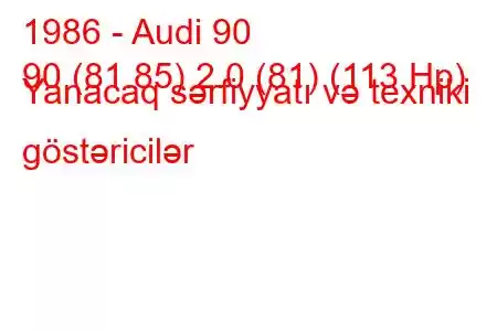 1986 - Audi 90
90 (81.85) 2.0 (81) (113 Hp) Yanacaq sərfiyyatı və texniki göstəricilər