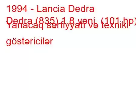 1994 - Lancia Dedra
Dedra (835) 1.8 yəni. (101 hp) Yanacaq sərfiyyatı və texniki göstəricilər