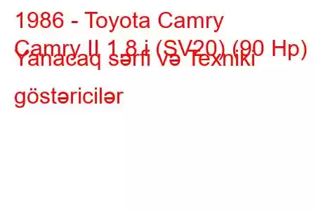 1986 - Toyota Camry
Camry II 1.8 i (SV20) (90 Hp) Yanacaq sərfi və Texniki göstəricilər