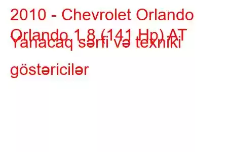 2010 - Chevrolet Orlando
Orlando 1.8 (141 Hp) AT Yanacaq sərfi və texniki göstəricilər