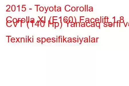 2015 - Toyota Corolla
Corolla XI (E160) Facelift 1.8 CVT (140 Hp) Yanacaq sərfi və Texniki spesifikasiyalar