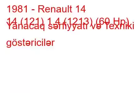 1981 - Renault 14
14 (121) 1.4 (1213) (60 Hp) Yanacaq sərfiyyatı və Texniki göstəricilər