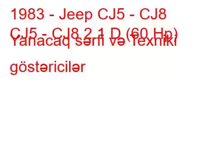 1983 - Jeep CJ5 - CJ8
CJ5 - CJ8 2.1 D (60 Hp) Yanacaq sərfi və Texniki göstəricilər