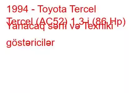 1994 - Toyota Tercel
Tercel (AC52) 1.3 i (86 Hp) Yanacaq sərfi və Texniki göstəricilər