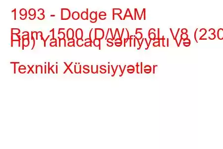 1993 - Dodge RAM
Ram 1500 (D/W) 5.6L V8 (230 Hp) Yanacaq sərfiyyatı və Texniki Xüsusiyyətlər