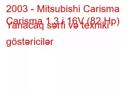 2003 - Mitsubishi Carisma
Carisma 1.3 i 16V (82 Hp) Yanacaq sərfi və texniki göstəricilər