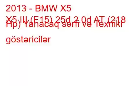 2013 - BMW X5
X5 III (F15) 25d 2.0d AT (218 Hp) Yanacaq sərfi və Texniki göstəricilər