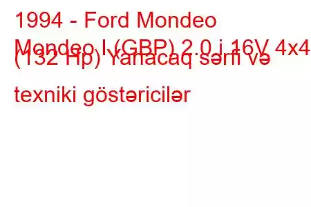 1994 - Ford Mondeo
Mondeo I (GBP) 2.0 i 16V 4x4 (132 Hp) Yanacaq sərfi və texniki göstəricilər