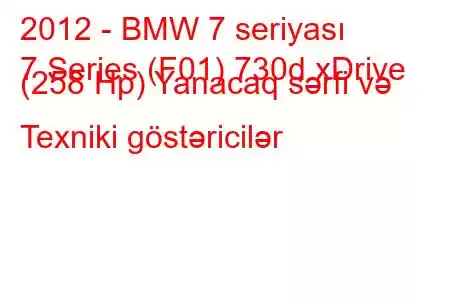 2012 - BMW 7 seriyası
7 Series (F01) 730d xDrive (258 Hp) Yanacaq sərfi və Texniki göstəricilər