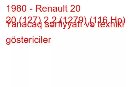 1980 - Renault 20
20 (127) 2.2 (1279) (116 Hp) Yanacaq sərfiyyatı və texniki göstəricilər