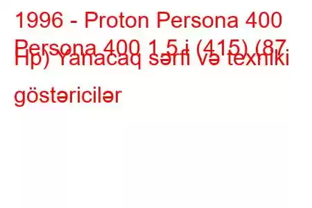 1996 - Proton Persona 400
Persona 400 1.5 i (415) (87 Hp) Yanacaq sərfi və texniki göstəricilər