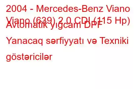 2004 - Mercedes-Benz Viano
Viano (639) 2.0 CDI (115 Hp) Avtomatik yığcam DPF Yanacaq sərfiyyatı və Texniki göstəricilər