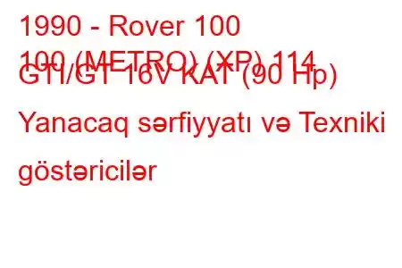 1990 - Rover 100
100 (METRO) (XP) 114 GTI/GT 16V KAT (90 Hp) Yanacaq sərfiyyatı və Texniki göstəricilər