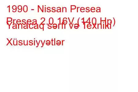 1990 - Nissan Presea
Presea 2.0 16V (140 Hp) Yanacaq sərfi və Texniki Xüsusiyyətlər