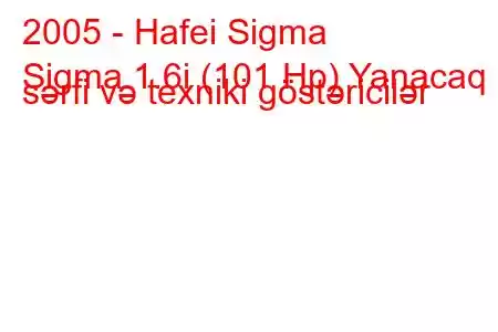 2005 - Hafei Sigma
Sigma 1.6i (101 Hp) Yanacaq sərfi və texniki göstəricilər