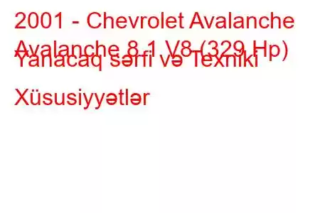 2001 - Chevrolet Avalanche
Avalanche 8.1 V8 (329 Hp) Yanacaq sərfi və Texniki Xüsusiyyətlər