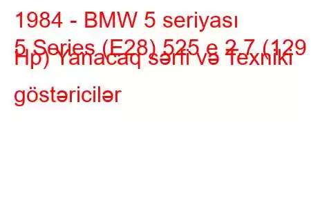 1984 - BMW 5 seriyası
5 Series (E28) 525 e 2.7 (129 Hp) Yanacaq sərfi və Texniki göstəricilər