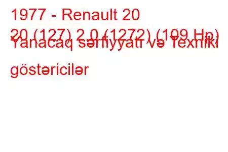 1977 - Renault 20
20 (127) 2.0 (1272) (109 Hp) Yanacaq sərfiyyatı və Texniki göstəricilər