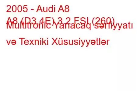 2005 - Audi A8
A8 (D3,4E) 3.2 FSI (260) Multitronic Yanacaq sərfiyyatı və Texniki Xüsusiyyətlər