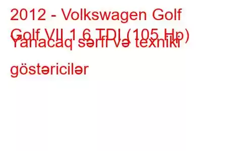 2012 - Volkswagen Golf
Golf VII 1.6 TDI (105 Hp) Yanacaq sərfi və texniki göstəricilər