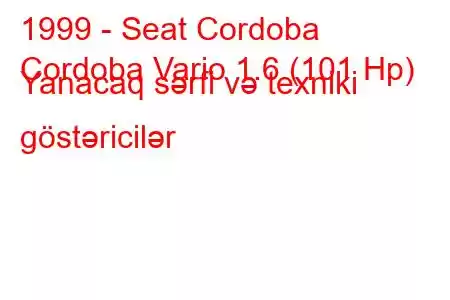 1999 - Seat Cordoba
Cordoba Vario 1.6 (101 Hp) Yanacaq sərfi və texniki göstəricilər