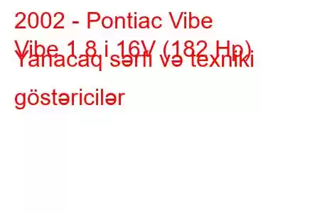 2002 - Pontiac Vibe
Vibe 1.8 i 16V (182 Hp) Yanacaq sərfi və texniki göstəricilər