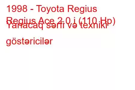 1998 - Toyota Regius
Regius Ace 2.0 i (110 Hp) Yanacaq sərfi və texniki göstəricilər