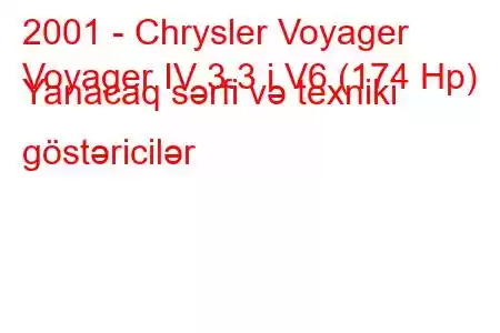 2001 - Chrysler Voyager
Voyager IV 3.3 i V6 (174 Hp) Yanacaq sərfi və texniki göstəricilər