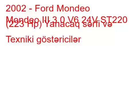 2002 - Ford Mondeo
Mondeo III 3.0 V6 24V ST220 (223 Hp) Yanacaq sərfi və Texniki göstəricilər