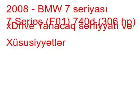 2008 - BMW 7 seriyası
7 Series (F01) 740d (306 hp) xDrive Yanacaq sərfiyyatı və Xüsusiyyətlər