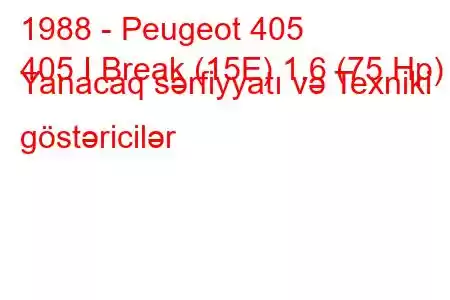 1988 - Peugeot 405
405 I Break (15E) 1.6 (75 Hp) Yanacaq sərfiyyatı və Texniki göstəricilər