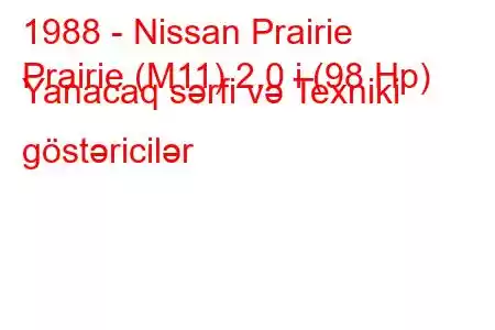 1988 - Nissan Prairie
Prairie (M11) 2.0 i (98 Hp) Yanacaq sərfi və Texniki göstəricilər