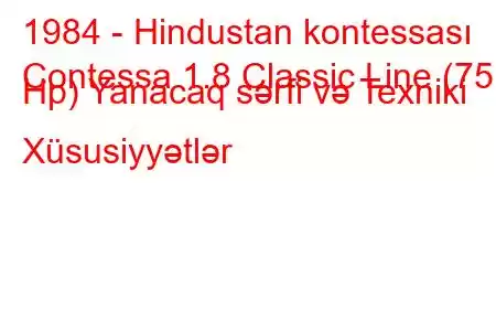 1984 - Hindustan kontessası
Contessa 1.8 Classic Line (75 Hp) Yanacaq sərfi və Texniki Xüsusiyyətlər