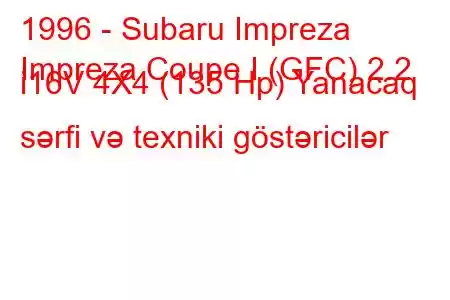 1996 - Subaru Impreza
Impreza Coupe I (GFC) 2.2 i16V 4X4 (135 Hp) Yanacaq sərfi və texniki göstəricilər