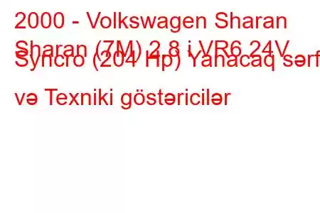 2000 - Volkswagen Sharan
Sharan (7M) 2.8 i VR6 24V Syncro (204 Hp) Yanacaq sərfi və Texniki göstəricilər