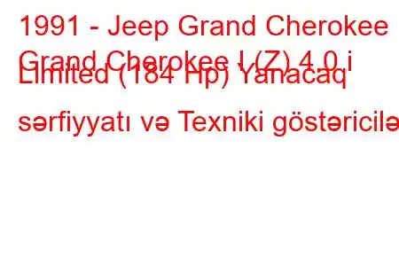 1991 - Jeep Grand Cherokee
Grand Cherokee I (Z) 4.0 i Limited (184 Hp) Yanacaq sərfiyyatı və Texniki göstəricilər