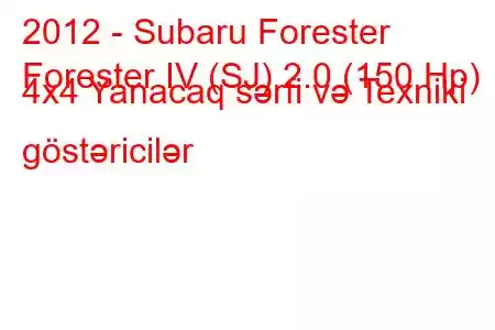 2012 - Subaru Forester
Forester IV (SJ) 2.0 (150 Hp) 4x4 Yanacaq sərfi və Texniki göstəricilər