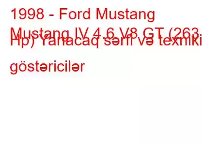 1998 - Ford Mustang
Mustang IV 4.6 V8 GT (263 Hp) Yanacaq sərfi və texniki göstəricilər