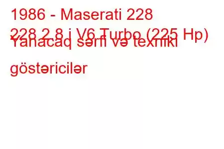 1986 - Maserati 228
228 2.8 i V6 Turbo (225 Hp) Yanacaq sərfi və texniki göstəricilər