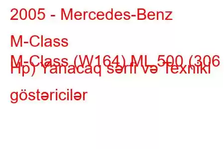 2005 - Mercedes-Benz M-Class
M-Class (W164) ML 500 (306 Hp) Yanacaq sərfi və Texniki göstəricilər