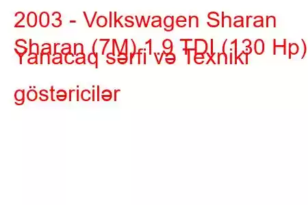 2003 - Volkswagen Sharan
Sharan (7M) 1.9 TDI (130 Hp) Yanacaq sərfi və Texniki göstəricilər