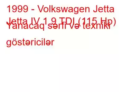 1999 - Volkswagen Jetta
Jetta IV 1.9 TDI (115 Hp) Yanacaq sərfi və texniki göstəricilər