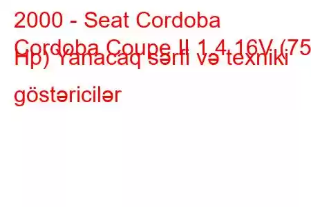 2000 - Seat Cordoba
Cordoba Coupe II 1.4 16V (75 Hp) Yanacaq sərfi və texniki göstəricilər