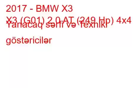 2017 - BMW X3
X3 (G01) 2.0 AT (249 Hp) 4x4 Yanacaq sərfi və Texniki göstəricilər