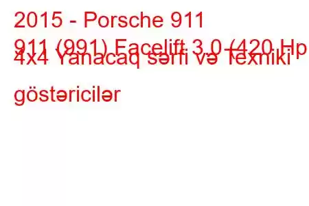 2015 - Porsche 911
911 (991) Facelift 3.0 (420 Hp) 4x4 Yanacaq sərfi və Texniki göstəricilər