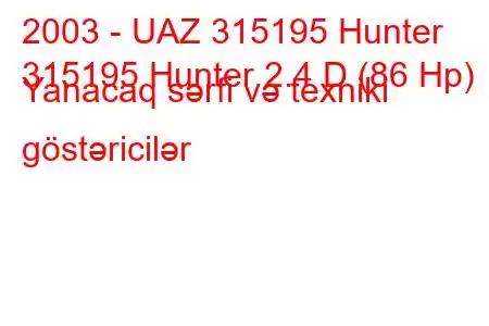 2003 - UAZ 315195 Hunter
315195 Hunter 2.4 D (86 Hp) Yanacaq sərfi və texniki göstəricilər