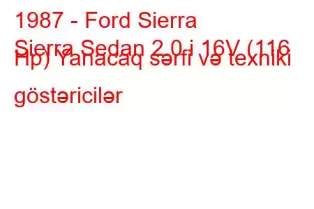 1987 - Ford Sierra
Sierra Sedan 2.0 i 16V (116 Hp) Yanacaq sərfi və texniki göstəricilər